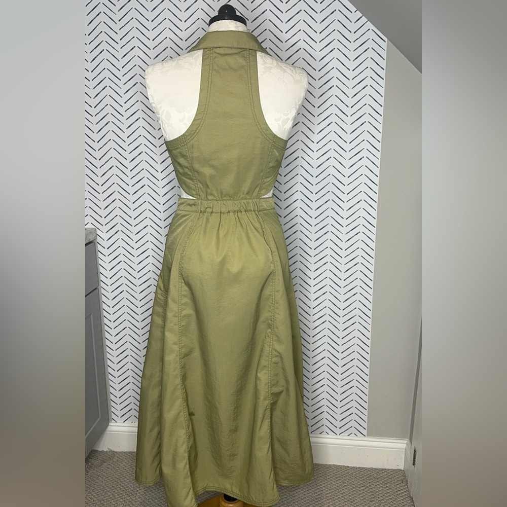 Pilcro Halter Plunge Midi Dress Olive Twill Size 8 Anthropologie - Picture 7 of 10